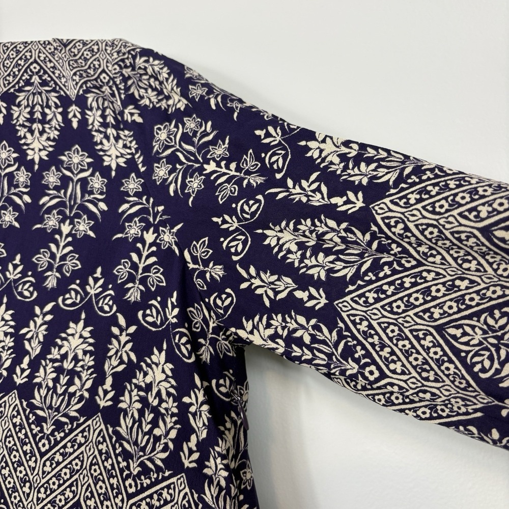 Tory Burch Bourdelle Graphic Floral 100% Silk Dress Purple Silk Tie Neck Sz 10 - Picture 9 of 14